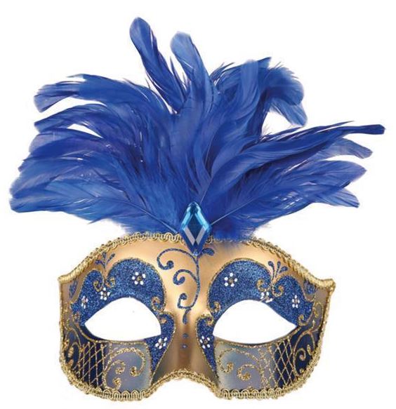 Venetiaans masker blauw met kleine pluimen - .Willaert, verkleedkledij, carnaval kledij, carnaval outfit, feestkledij, masker, Venetiaanse maskers, oogmasker, loupe, Venetiaans bal, gemaskerd bal, bal masque, gemaskerd feest, Masquerade